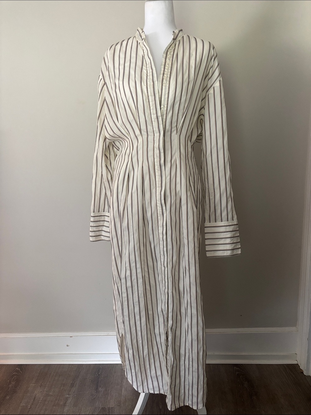 Anthropologie Cream Maxi Dress with Brown Stripes